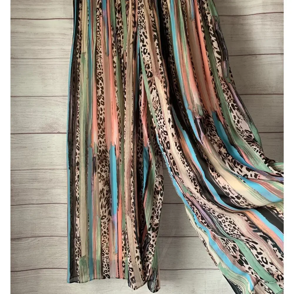 Spense Multi-Color Cheetah Print Palazzo Pants Wide Leg Animal Leopard Size M